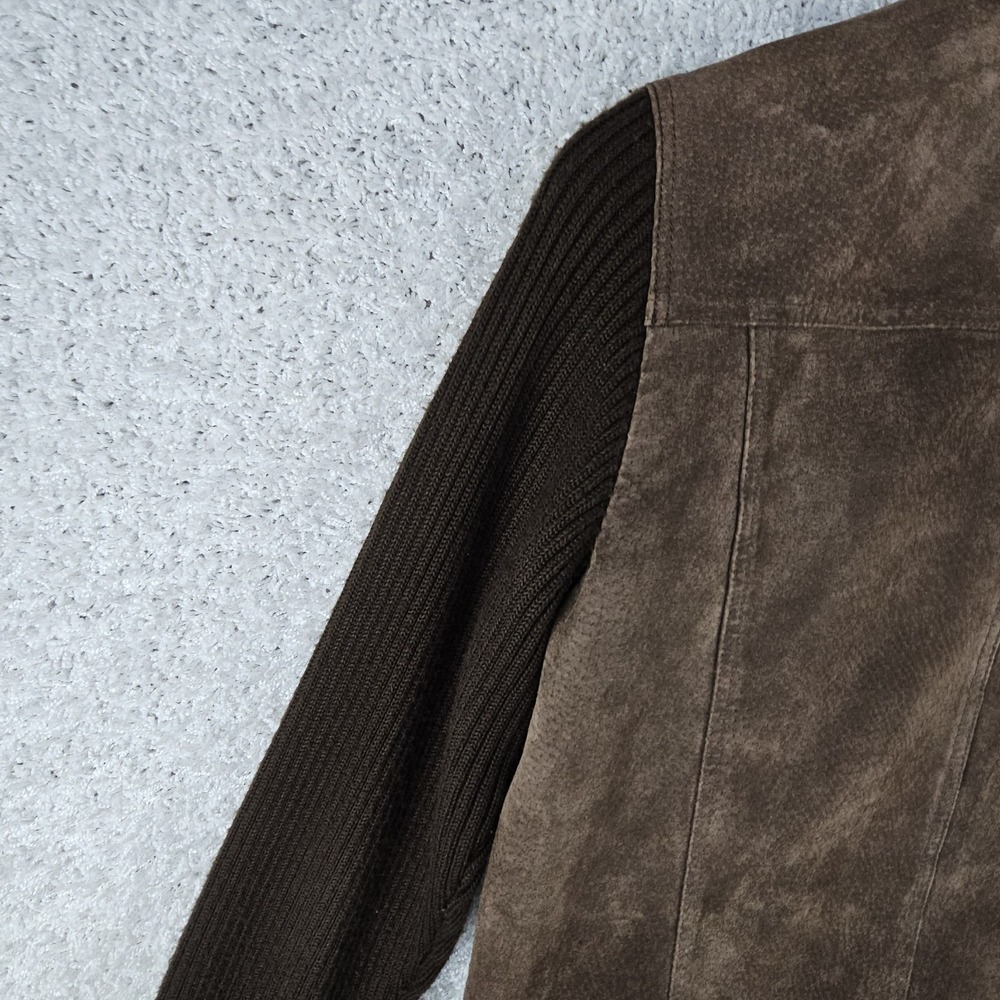 Relativity Leather Suede Button Up Jacket W/ Knit Sleeves Women's XL Chocolate‎ - Picture 2 of 13